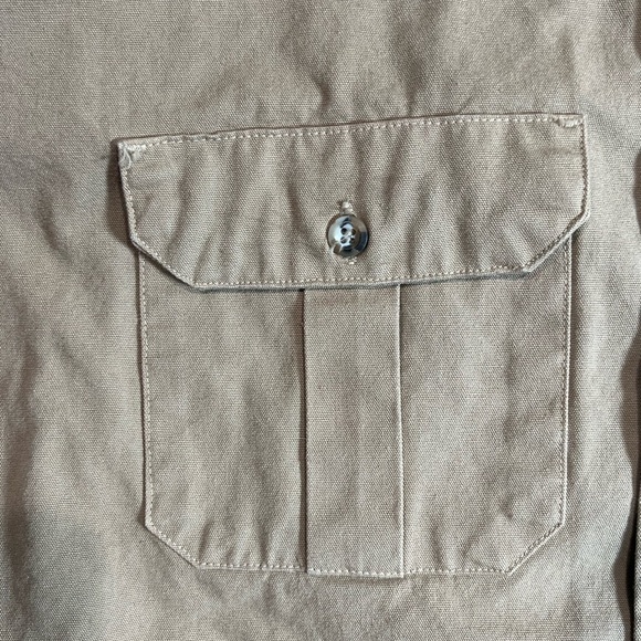 L.L. Bean Large Made in USA Vintage Duck Camo Canvas Khaki Shirt Workwear EUC - Picture 11 of 14